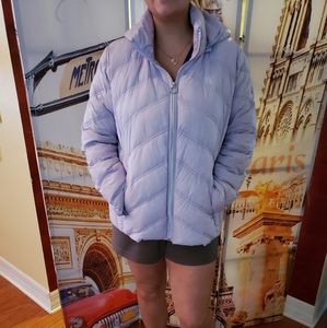 Packable hooded down puffer coat